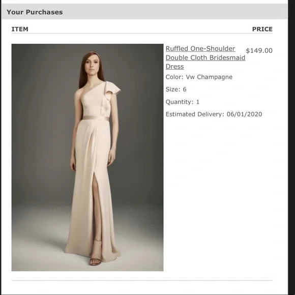 David's Bridal | Dresses | Ruffled Oneshoulder Double Cloth Bridesmaid Dress  Color Vera Wang Champagne | Poshmark